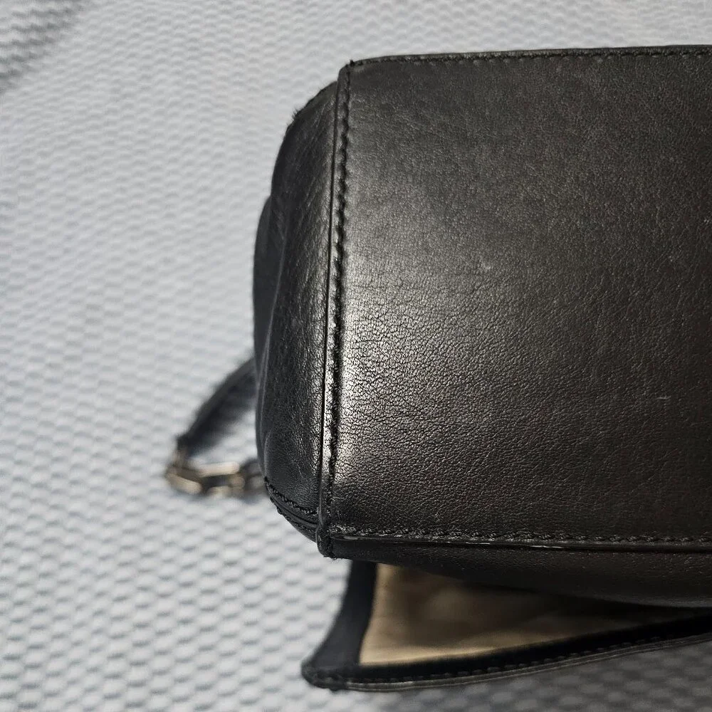 Cole Haan Black Leather & Snakeskin Embossed Flap Shoulder Bag Gunmetal Hardware - Picture 5 of 6